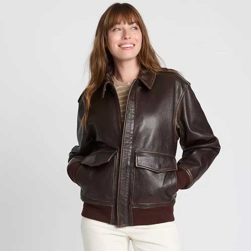 LL Bean Vintage Bomber Leather Jacket Size 42 (L) - Picture 8 of 8